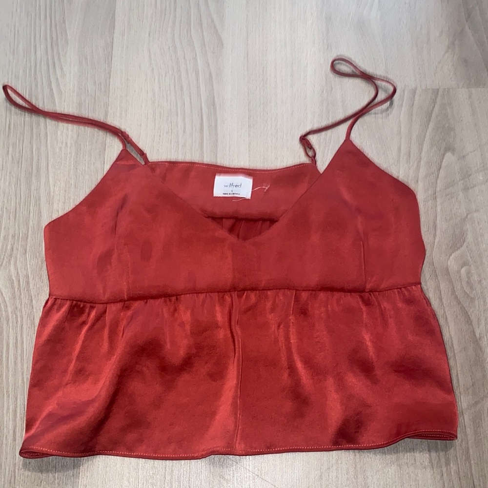 Aritzia Red Satin Crop Top